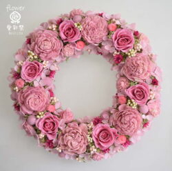 プリザーブドフラワーリース 濃いピンクのバラ チェリーピンク フ